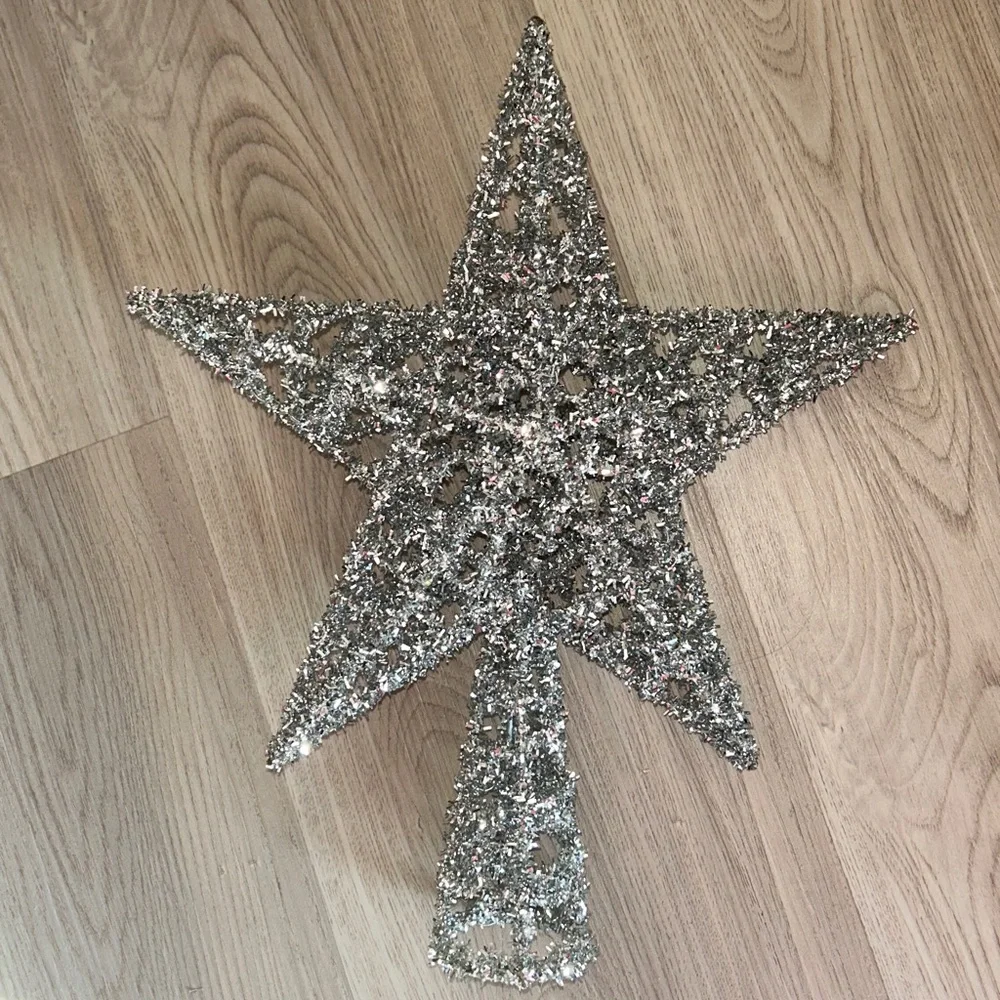 Christmas Tree Topper Silver Glitter Glam Star Holiday Decor Festive